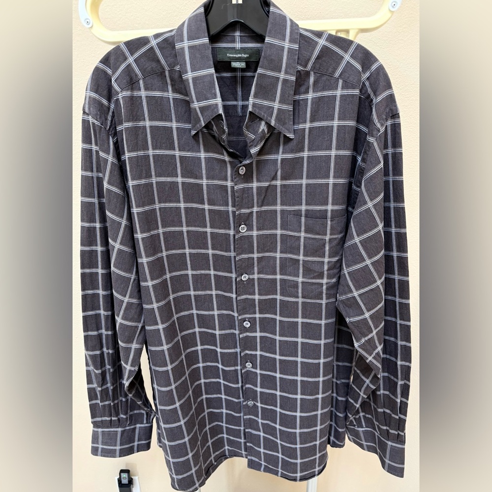Ermenegildo Zegna Dark Gray Plaid Shirt